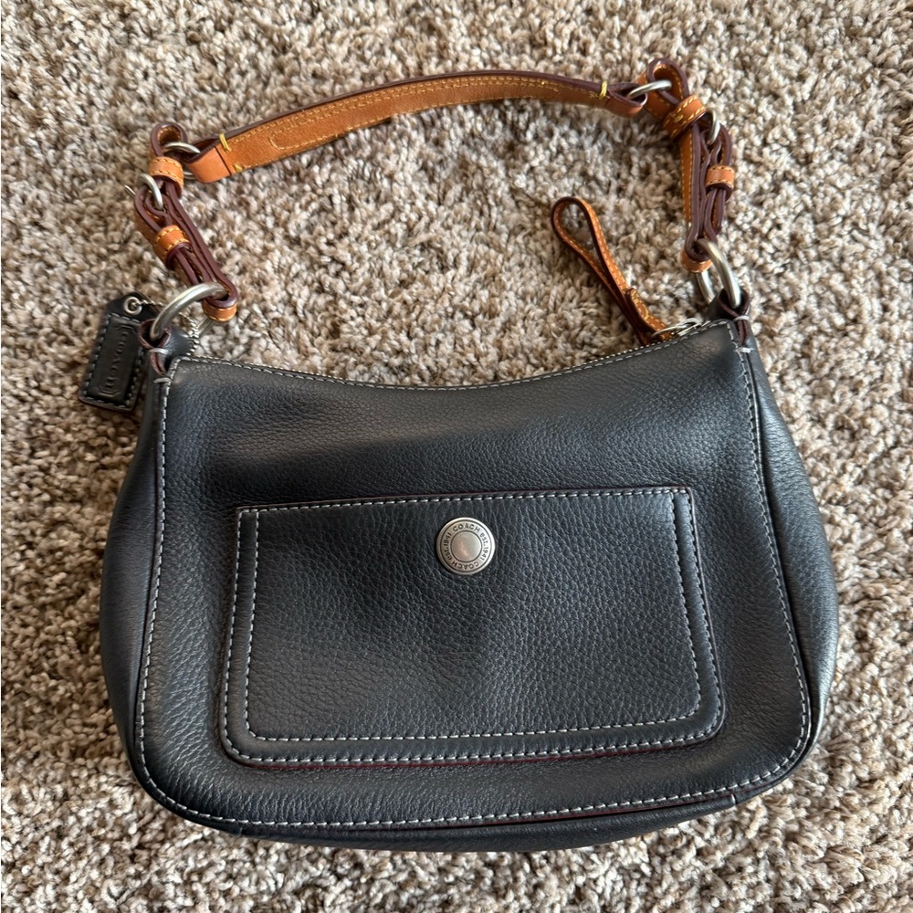 Vintage Coach Black and Brown Leather Shoulder Bag